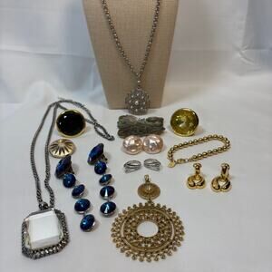 Gold Tone & Sparkle Jewelry Lot-Statement Necklaces Earrings Bracelets Rings